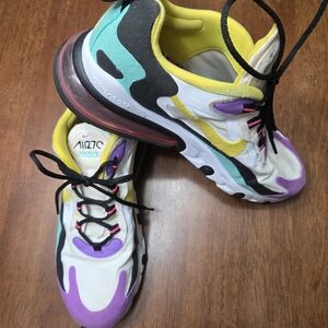 Nike Air Max, Multi-color (Purple, Yellow, and Teal Accents). Lightly Worn.